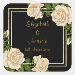 Elegante Chic Ecke Elfenbeinrosen Sträuße Hochzeit Quadratischer Aufkleber