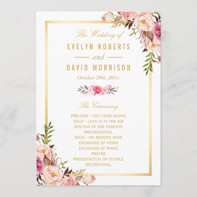 Elegante Chic Floral DIY Hochzeitsprogramm Fans Fr Programm (Vorderseite)