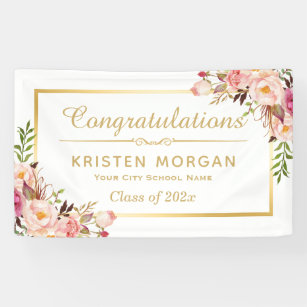 Elegante Chic Floral Gold Frame Graduation Party Banner