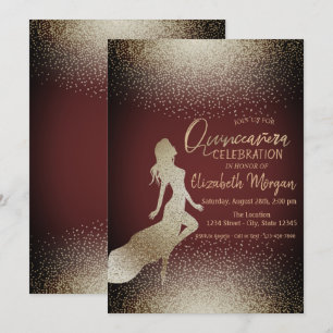 Elegante Chic Girl Silhouette, Confetti Quinceñera Einladung
