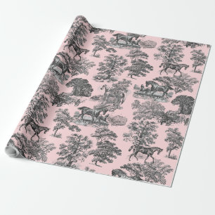 Elegante Chic Girly Black Pink Horse Toile Geschenkpapier