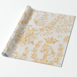 Elegante Chic Gold Beige Reittier Toile Geschenkpapier