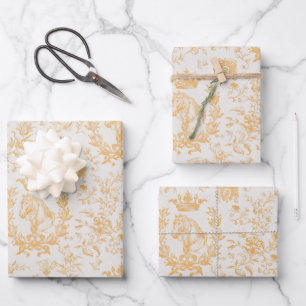 Elegante Chic Gold Beige Reittier Toile Geschenkpapier Set