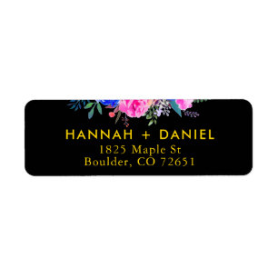 Elegante Chic Gold & Black Floral Rücksendeadresse