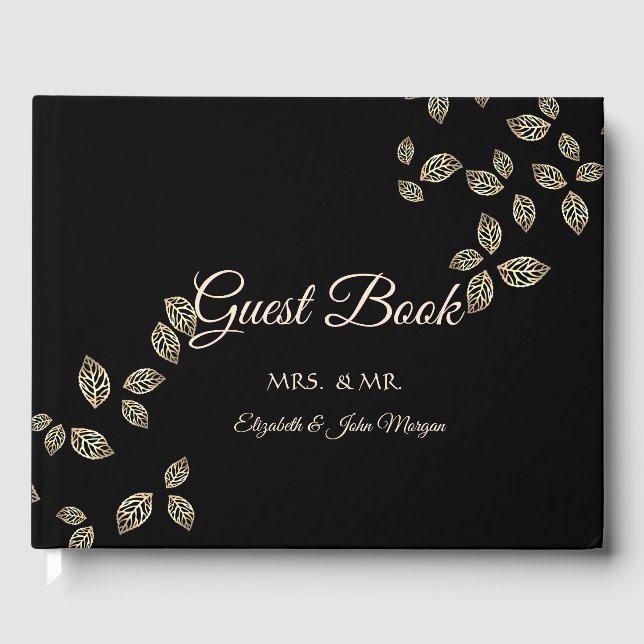 Elegante Chic Gold Blätter Hochzeit Gästebuch (Vorderseite)