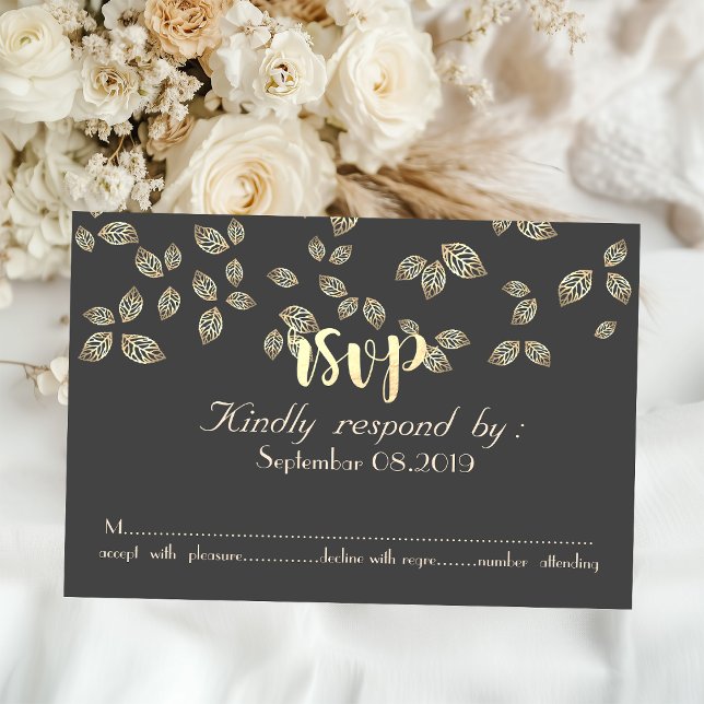 Elegante Chic Gold Blätter RSVP Card Einladung (Von Creator hochgeladen)