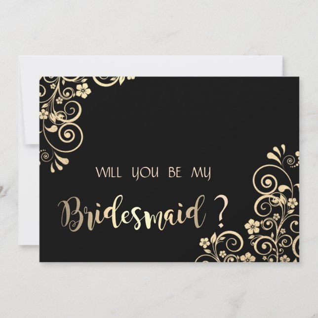 Elegante Chic Gold Blume Bridesmaid Card Einladung (Vorderseite)