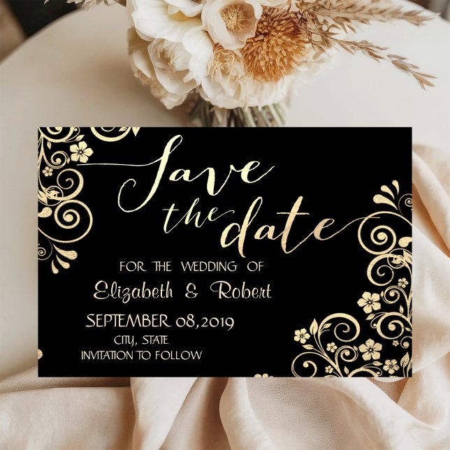 Elegante Chic Gold Blume Save the Date (Von Creator hochgeladen)