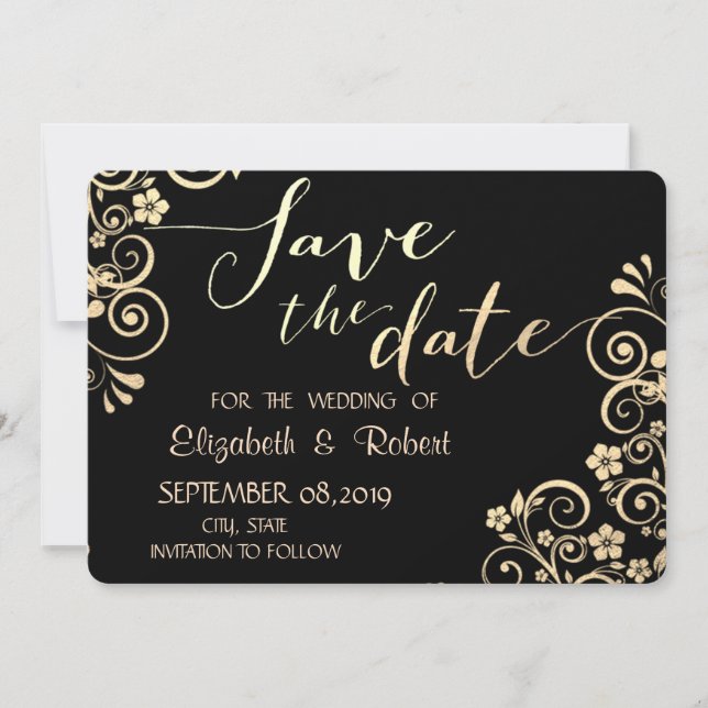 Elegante Chic Gold Blume Save the Date (Vorderseite)