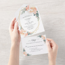 Elegante Chic Gold Blush Peach Cream Floral Weddin