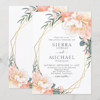 Elegante Chic Gold Blush Peach Cream Floral Weddin Einladung