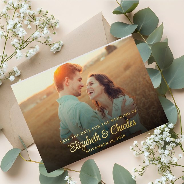Elegante Chic Gold Foil Foto Save the Date Karte (Von Creator hochgeladen)