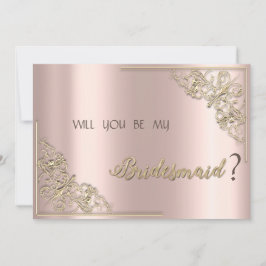Elegante Chic Gold Frame Rose Gold Bridesmaid Card Einladung