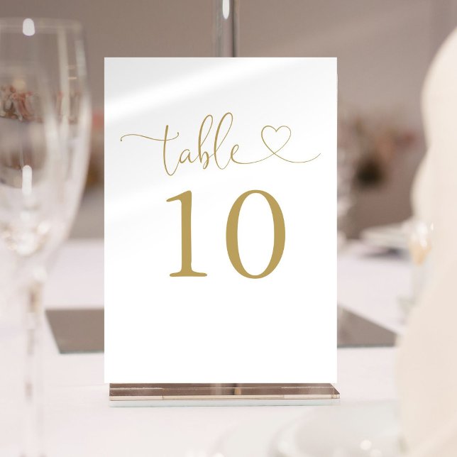 Elegante Chic Gold Heart Script-Tischnummer Einladung (Elegant Chic Gold Heart Script Table Number)