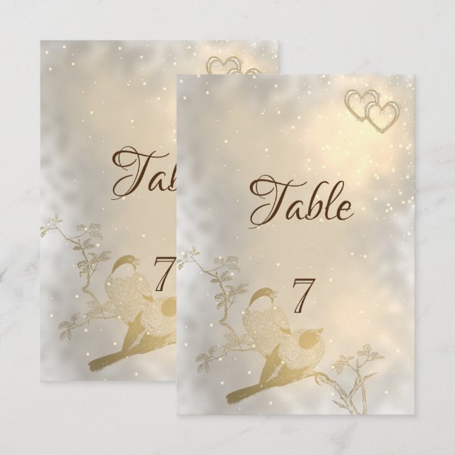 Elegante Chic Gold Hearts, Birds Table Card Einladung (Vorne/Hinten)