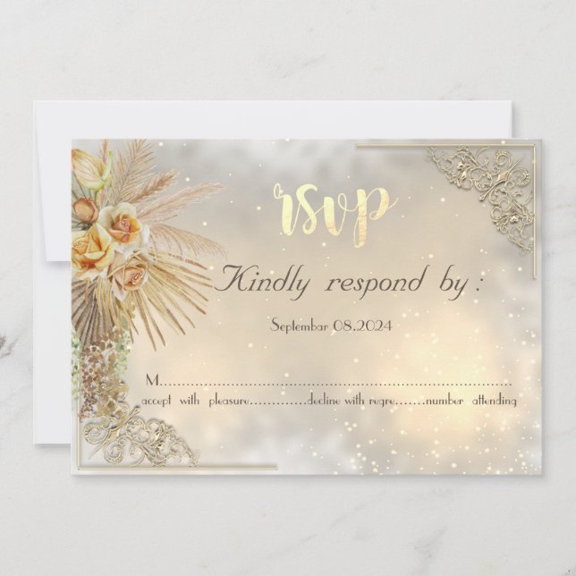 Elegante Chic Gold Hearts Boho Blume RSVP Card Einladung (Vorderseite)