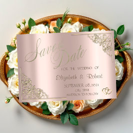 Elegante Chic Gold Hearts, Frame Rose Gold Save The Date