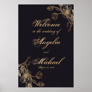 Elegante Chic Gold Imitate Metal Floral Wedding Poster