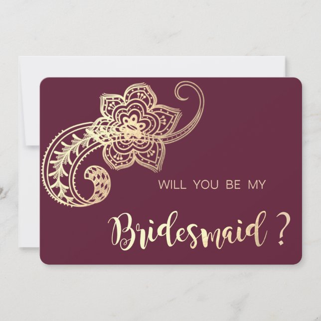 Elegante Chic Gold Paisley Bridesmaid Card Einladung (Vorderseite)
