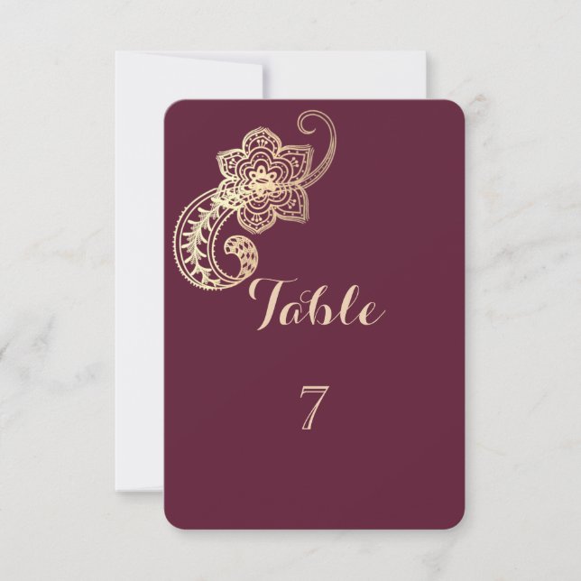 Elegante Chic Gold Paisley Table Card Einladung (Vorderseite)