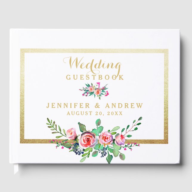 Elegante Chic Gold Pink Personalisierte Hochzeit Gästebuch (Vorderseite)