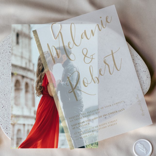 Elegante Chic Gold Stripe Script Hochzeit (Elegant Chic Gold Stripe Script Wedding Vellum Invitations)