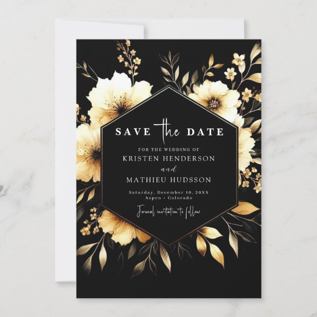 Elegante Chic Gold und Black Wedding Save The Date (Vorderseite)