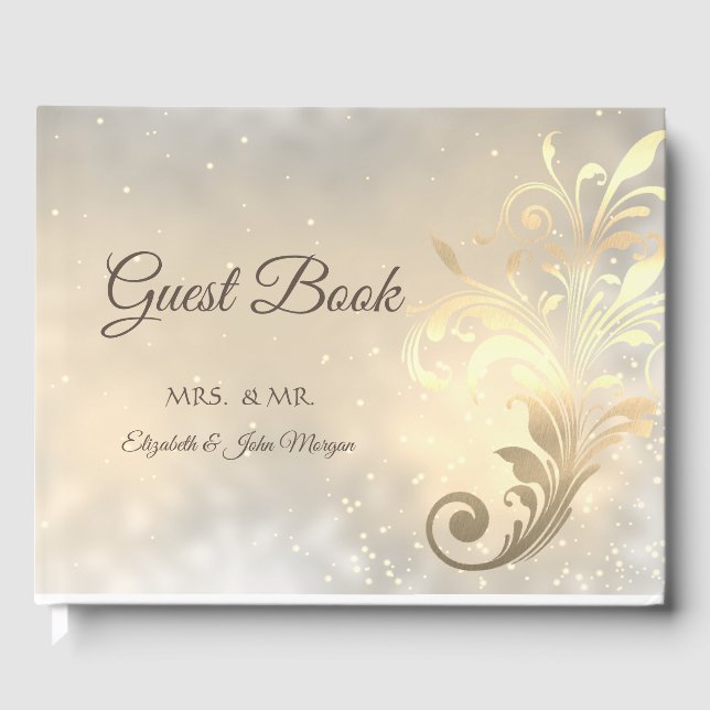 Elegante Chic Gold Wirbel Hochzeit Gästebuch (Vorderseite)