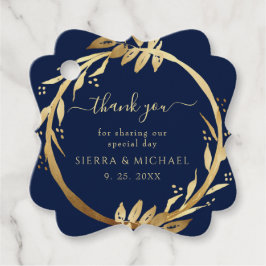Elegante Chic Golden Foliage Navy Blue Wedding Geschenkanhänger
