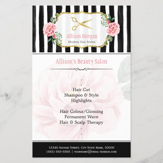 Elegante Chic Hair Stylist Gold Scheren Streifen Flyer (Vorne)