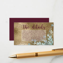 Elegante Chic Imitats Gold Leaf und Burgund Detail Begleitkarte