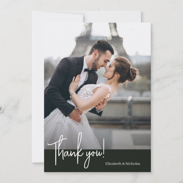 Elegante Chic Jet Black Wedding Dankeskarte (Vorderseite)