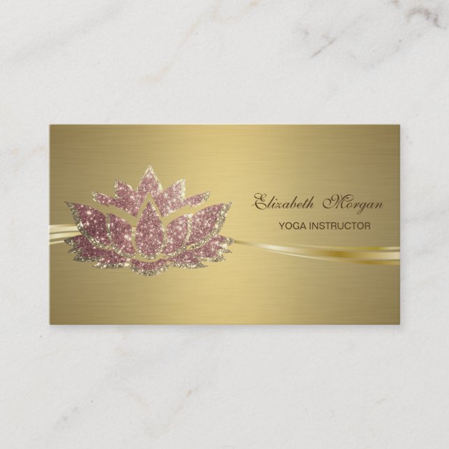 Elegante Chic Luxury Imitate Gold Glitzer Lotus Visitenkarte (Vorderseite)