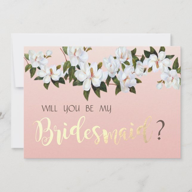 Elegante Chic Magnolia Floral Bridesmaid Card Einladung (Vorderseite)
