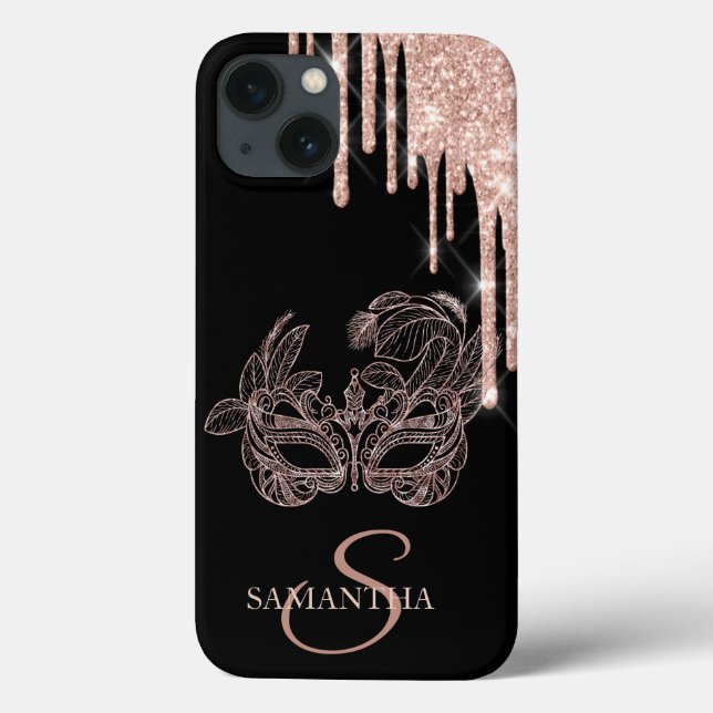 Elegante Chic Masque Rose Gold Glitzer Tropfen Case-Mate iPhone Hülle (Rückseite)
