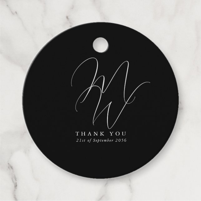 Elegante Chic Monogram Moderne Schwarze Hochzeit Geschenkanhänger (Vorderseite)