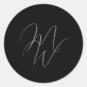 Elegante Chic Monogram Moderne Schwarze Hochzeit Runder Aufkleber