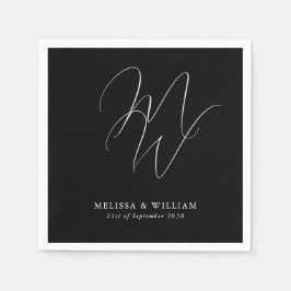 Elegante Chic Monogram Moderne Schwarze Hochzeit Serviette
