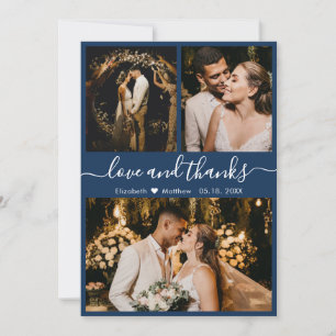 Elegante Chic Navy 3 Foto Collage Wedding Dankeskarte