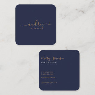 Elegante Chic Navy Blue Gold Signature Quadratische Visitenkarte