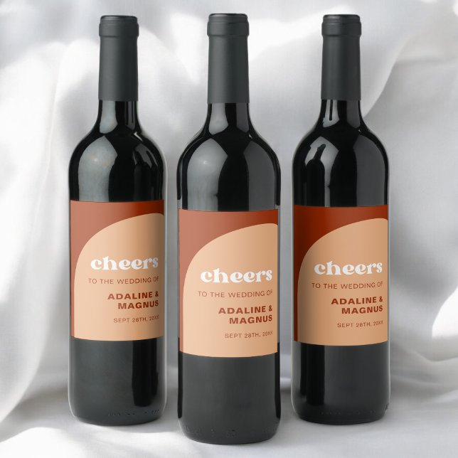 Elegante Chic Peach Terracotta Arch Boho Hochzeit Weinetikett (Von Creator hochgeladen)