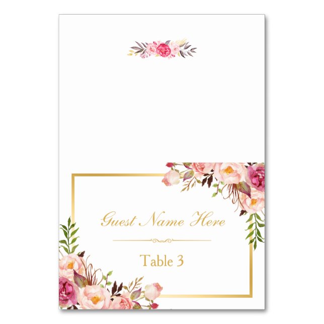 Elegante Chic Pink Floral Wedding Platzkarte Tischnummer (Vorderseite)