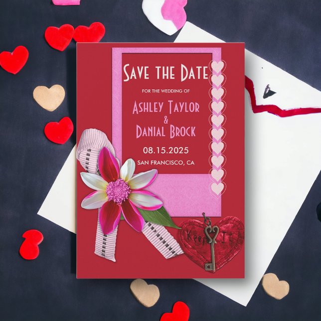 Elegante Chic Red Valentine Formal Romantische Hoc Save The Date (Von Creator hochgeladen)