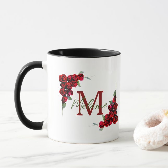 Elegante Chic Romantische Rote Rosen Florenz Tasse (Mit Donut)