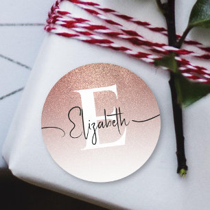 Elegante Chic Rose Gold Glitzer Mit Monogramm Runder Aufkleber
