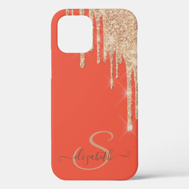 Elegante Chic Rose Gold Glitzer Tropfen Case-Mate iPhone Hülle (Rückseite)