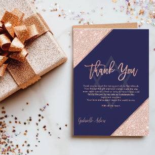 Elegante Chic Rose Gold Navy Blue Bat Mitzvah Dankeskarte