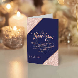 Elegante Chic Rose Gold Navy Blue Bat Mitzvah Dankeskarte
