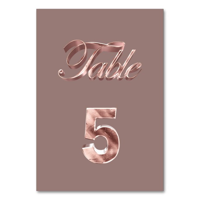 Elegante Chic Rose Gold Party Gäste Tischnummer 5 (Vorderseite)