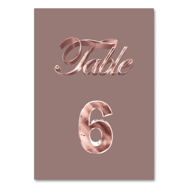 Elegante Chic Rose Gold Party Gäste Tischnummer 6 (Vorderseite)